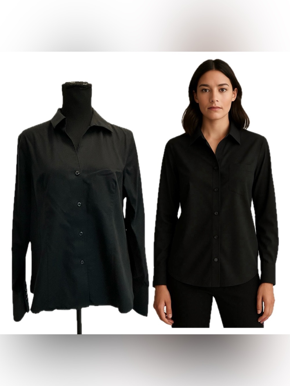 Jones New York non iron Black Button-Up Shirt long sleeve Platinum Collection 10